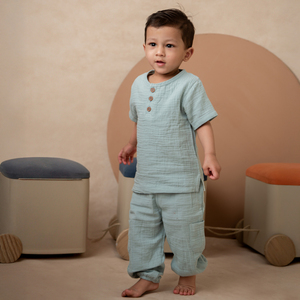 Pantalones de Muselina Orgánica Cot & Candy en Color Verde Azulado para Bebés - Product Image 4