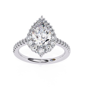 Anillo de Diamante Cultivado en Laboratorio de Calidad de Exportación, Corte Pera de 1.5 CT, con Piedras Laterales Redondas, Oro Sólido de 14K, Joyería Fina para Compromiso - Product Image 4