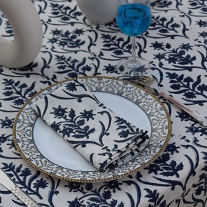 Hermosa Manteles de Lujo Ecológicos con Estampado Floral, Diseño Tradicional Impreso a Mano, Rectangular, para Comedor - Product Image 4