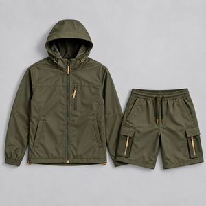 Custom Logo Windbreaker Retro <b>Track</b> Suits Lightweight With Jogger Loose Fit Shorts Woven Olive Green Nylon Sportswear <b>Jackets</b> - Product Image 4