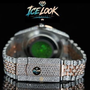 Reloj Mecánico de Acero Inoxidable con Aspecto de Hielo Luminoso, Esfera Redonda, Correa de 20 mm, Bisel de Cristal, Aspecto de Diamante, Elegante Reloj de Pulsera para Mujer - Product Image 3