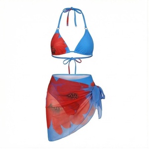 Blue Butterfly Print 2 Piece Yoga <b>Set</b> With Gold Trim Deep V Neck Halter Bodysuit And Knee Length Wrap <b>Skirt</b> - Product Image 1