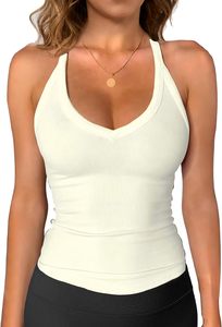 Camiseta sin mangas de punto acanalado con cuello en V para mujer, color liso, informal, de elastano y poliéster transpirable, venta al por mayor - Product Image 4