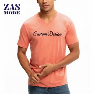T-shirt décontracté à manches courtes en twill pour homme, style européen et américain, col en V, couleur unie, grande taille, 180 grammes, coupe ample, anti-boulochage, 3D - Product Image 1