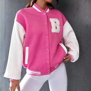 Outdoor Winter Women's Varsity <b>Jackets</b> 2024 Patch Design Embroidery Breathable Customizable Colors Wholesale <b>Pink</b> White - Product Image 1