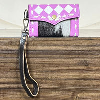 Porte-monnaie en cuir de vachette à motif à carreaux tendance, fait à la main, petit étui pour cartes, portefeuille de luxe pour femmes