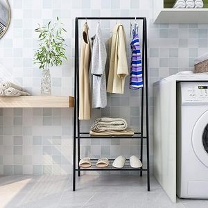 Minimalist Metal Clothing <b>Rack</b> With Three-Layer Storage For Bathroom Use Standing Type Multifunctional Design - Product Image 1