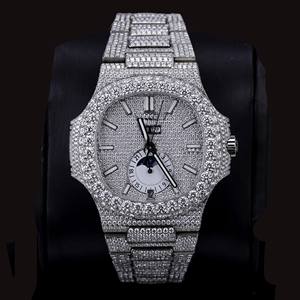 Montre personnalisée pour homme, cadran en verre blanc, mouvement à quartz, diamants en moissanite, style hip-hop, mécanique - Product Image 1