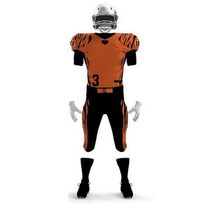 Men's Orange Black Striped American Football Jersey Set V-<b>Neck</b> Short Sleeve Quick Drying Fitted Football Uniform With Low MOq - Product Image 5