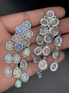 Ethiopian <b>Opal</b> Diamond <b>Earring</b> Pave Diamond <b>Earrings</b> 925 Sterling Silver Handmade Oxidized Dongle Diamond <b>Earring</b> Gift For Her - Product Image 2