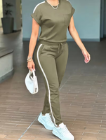 Women's Fashion Summer Solid Daily Wear High Quality Customizable 2-Piece Woven Fleece Casual Commuter Breathable Set