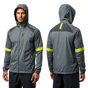 Veste coupe-vent légère et performante pour homme, en acier gris, avec capuche, vêtement d'extérieur décontracté, en stock - Product Image 3