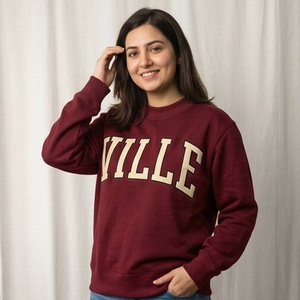 <b>Women's</b> <b>Navy</b> Blue Crew Neck Sweatshirt With White VILLE Letter Print Regular Fit 100 Cotton Knitted Autumn Wear - Product Image 3