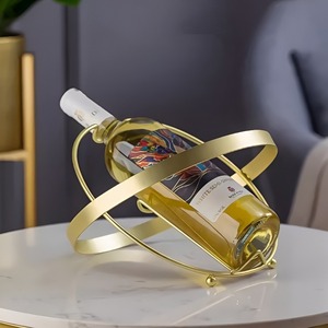 Porte-bouteilles de vin en métal de style vintage, support de rangement pour comptoir, porte-bouteilles de vin pour cuisine et table, finition dorée - Product Image 2