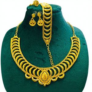 Conjunto de collar choker tradicional indio con piedra roja, joyería nupcial y festiva, modelo n.° 53023 (acabado en oro/plata) - Product Image 1