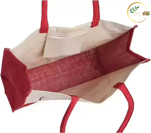 Heavy Duty Jute Picnic Tote <b>Bag</b> with Cotton Handles Reusable Carry <b>Bag</b> - Product Image 2