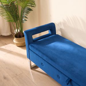 Panca Morbida in Velluto Blu Navy con Braccioli, Larga 172 cm, con Vano Contenitore per Soggiorno, Ingresso, Camera da Letto - Product Image 4