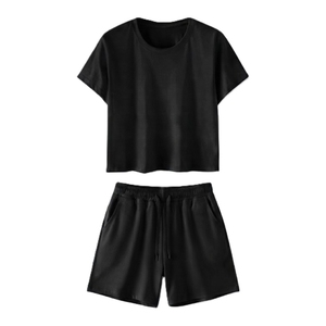 Conjunto de pijama de algodón tejido para mujer, manga corta, cuello redondo, color blanco liso, ropa de dormir informal, pantalones cortos de verano, dos piezas, suave y cómodo - Product Image 2