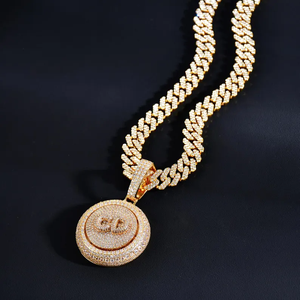 Luxury Moissanite Diamond Round <b>Initial</b> Pendant Cuban Link <b>Necklace</b> 925 <b>Silver</b> Rhodium Plated Hip Hop Unisex Statement Jewelry - Product Image 3