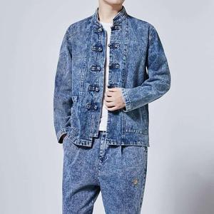JAYCAN SPORTS Unisex Denim Tracksuit Set Hooded Casual Solid Color 100% Cotton Breathable Eco-Friendly Streetwear Midweight - Product Image 5