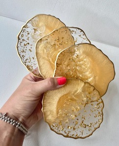 Trending Handmade <b>Epoxy</b> <b>Resin</b> Square & Round Tea Coffee Coasters with Stand Heat Resistant Luxury Style - Product Image 4