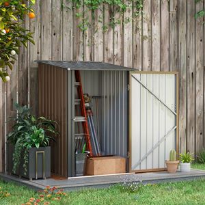 Casetta da Giardino Lean to Brown 3.3x3.4 ft in Acciaio Zincato con Porta Lucchettabile, Montaggio Facile, Telaio in Lega di Alluminio e Plastica - Product Image 2