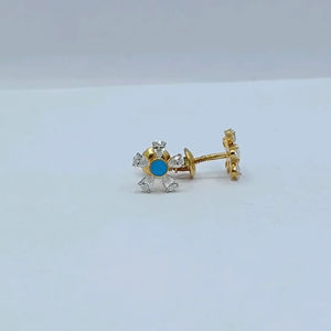 Elegant 22K <b>Gold</b> Flower Stud <b>Earrings</b> with Blue Stone Center and Diamond Petals Stylish Designer Jewellery for Women Daily Wear - Product Image 1