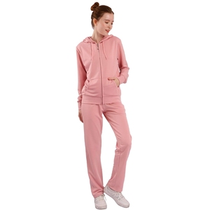Women Hooded <b>Tracksuit</b> Full Sleeve Solid Color Casual Wear <b>Pink</b> Cotton Winter Regular Fit Eco-Friendly Lightweight - Product Image 5