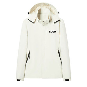 Men's White <b>Hooded</b> <b>Soft</b> <b>Shell</b> <b>Jacket</b> with Stand Collar Waterproof Windproof Zipper Closure Casual Winter Outdoor Wear Front Logo - Product Image 1