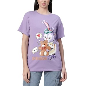 Stellalou T-shirt pour femme à motif lapin de dessin animé, manches courtes, col rond, coupe classique, imprimé mignon, en coton, haut d'été - Product Image 1