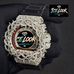 นาฬิกาข้อมือควอตซ์อะนาล็อกสุดหรู ดีไซน์ Ice Look หน้าปัดทรงสี่เหลี่ยมประดับเพชรเทียม สายสีดำ เหมาะสำหรับสตรีทแวร์ - Product Image 4