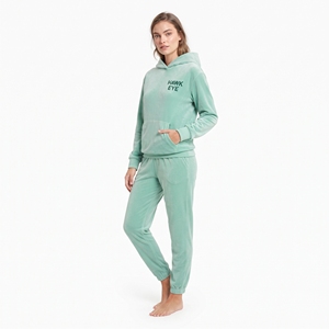 Conjunto Deportivo de Terciopelo Personalizado para Mujer, Dos Piezas, Corte Regular, Sudadera con Bolsillo Canguro y Cordón Ajustable, Pantalones Jogger, Ropa de Invierno - Product Image 2