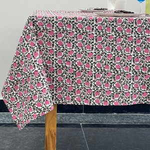Hand Block Printed 100% Cotton <b>Square</b> <b>Tablecloth</b> Modern Floral Design Custom Sizes Table Cover Dining Wedding Outdoor - Product Image 1