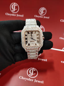 El reloj hecho a mano de movimiento automático de diamante de moissanita cuadrado de lujo más vendido, regalo de aniversario de novio de acero inoxidable - Product Image 2