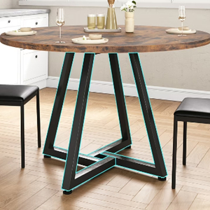 Mesa de comedor con tablero de madera, base de metal negro, mesa de comedor redonda de metal, para uso doméstico y en restaurantes, mesa de comedor para 4 personas - Product Image 4