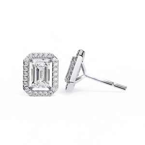 Pendientes de Diamantes Cultivados en Laboratorio con Corte Esmeralda y Halo Flotante, Oro Blanco Sólido de 10K, 14K, 18K, 1.72ctw, Joyería Fina para Mujer - Product Image 2