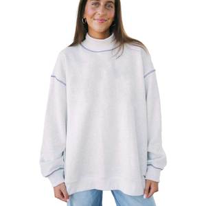 Custom Front Solid Color <b>Women's</b> Autumn Hooded Oversized Terry Long Sleeve Pullover Sweatshirt Cotton Blend Drop Shoulder Casual - Product Image 3