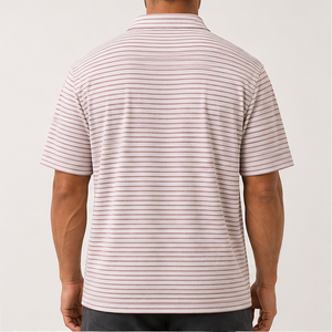 เสื้อโปโลผู้ชาย Trackstar สีขาวลายทางบาง แขนสั้น คอปกติดกระดุม เสื้อกอล์ฟลำลอง สกรีนโลโก้ได้ - Product Image 3