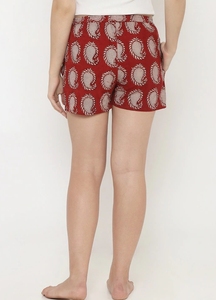 Women's Printed Red Pattern Shorts <b>Elastic</b> Waist Casual Knitted Cotton Breathable With Pockets Regular Fit - Product Image 4