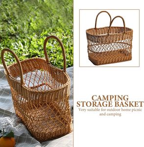 Eco-Friendly Rattan Picnic <b>Basket</b> Multifunctional <b>Wicker</b> Storage <b>Basket</b> with <b>Handle</b> for Home Organization Shopping Tote - Product Image 6