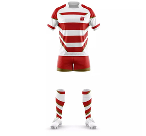 Ensemble de maillot et short de rugby pour homme, design rayé, respirant, en maille, pour l'entraînement - Product Image 1