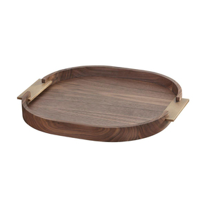 Bandeja Redonda de Madera Hecha a Mano con Asas de Metal Dorado, Bandeja Decorativa Grande para Mesa de Centro, Otomana, Servicio en el Hogar - Product Image 4