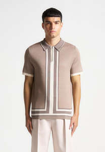 Chemise à manches courtes tricotée pour homme, rayée, color-block, fermeture éclair sur le devant, style décontracté chic, polyester/coton, logo personnalisé, durable - Product Image 5