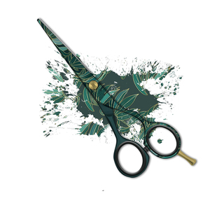 Ciseaux de coiffure professionnels en acier inoxydable J2 à motif gravé vert, tension réglable - Product Image 4