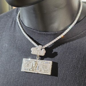 Colgante de Moissanita con diseño de Billete de 100 Dólares, Plata 925, Chapado en Oro, Estilo Hip Hop Iced Out para Hombre - Product Image 5