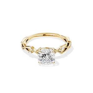 Anillo de compromiso de diamantes talla radiante para mujer, oro de 14k, engaste de púas, estilo floral - Product Image 3