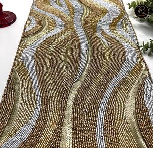<b>Gold</b> Silver Beaded <b>Table</b> <b>Runner</b> | Handmade Sequin Wave Design Dining Mat for Wedding Christmas Party Banquet Holiday <b>Table</b> Decor - Product Image 6
