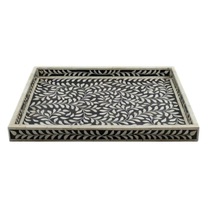 Plateau de service de luxe en bois avec incrustations florales, idéal pour la présentation sur table en hôtel, restaurant, café, avec poignée au design traditionnel - Product Image 5