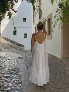 Women's Cotton Voile Maxi Dress <b>Spaghetti</b> <b>Strap</b> White Beach Flowy Summer Resort Wear Sweet Plain Dyed Natural - Product Image 6