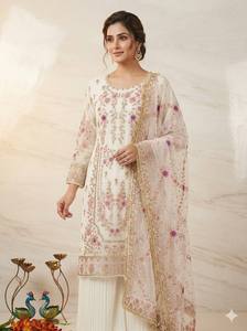 Heavy Embroidered Silk <b>top</b> bottom Set With Dupatta For Women Wedding Party Wear Traditional <b>Indian</b> Pakistani Clothing - Product Image 2